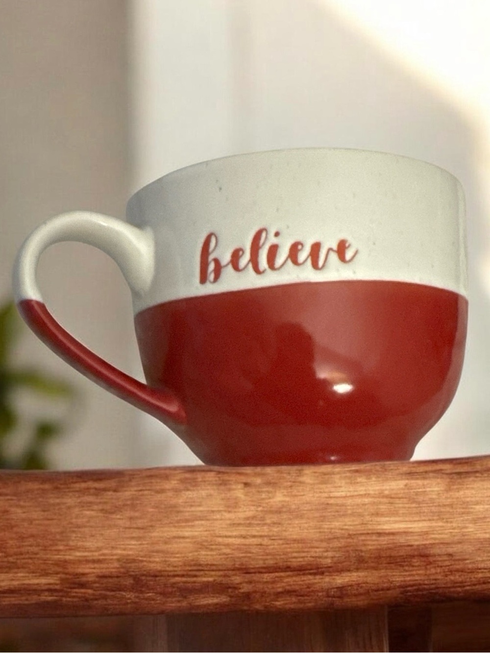 Believe Two-Tone Red and White Ceramic Mug